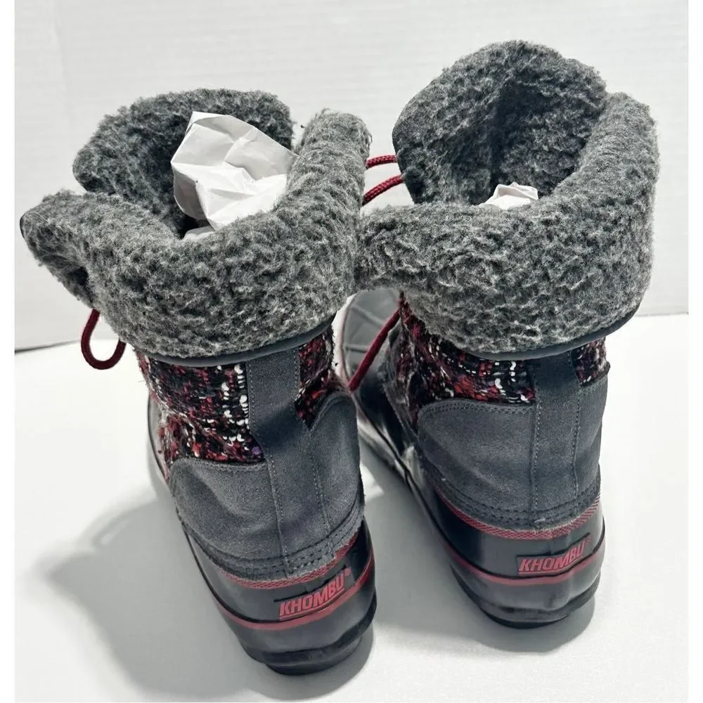 Khombu Elysse Rubber Upper Water Resistant Boots Plaid Lace Up Black‎ Red 8
